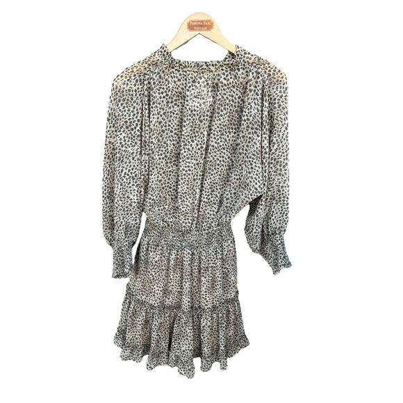 Lovestitch Empire Waist Ruffled Fit & Flare Dress Puff Sleeve Animal Print SMALL - Picture 2 of 9